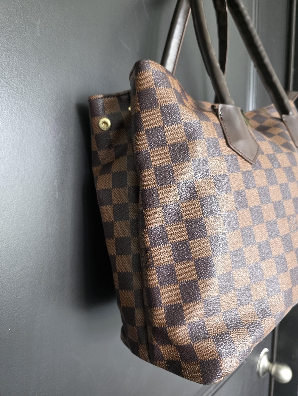 Louis Vuitton Monogram Tote Top Handle Bag Women Gold Logo 10x14 - Picture 4 of 15